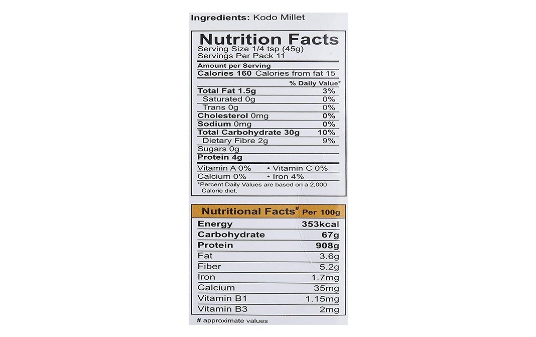 24 Mantra Organic Ancient Grains Parboiled Kodo Millet   Box  500 grams